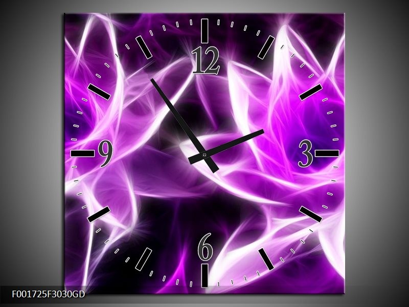 Wandklok op Glas Bloemen | Kleur: Paars, Wit, Zwart | F001725CGD