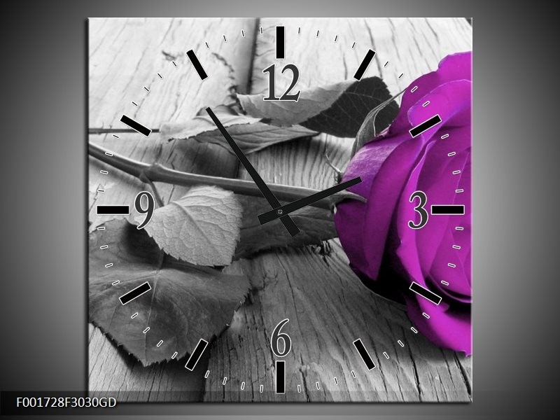 Wandklok op Glas Roos | Kleur: Paars, Grijs | F001728CGD