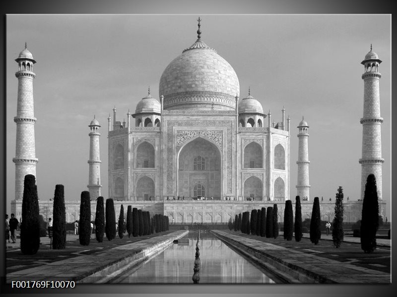 Foto canvas schilderij Taj Mahal | Grijs, Zwart, Wit