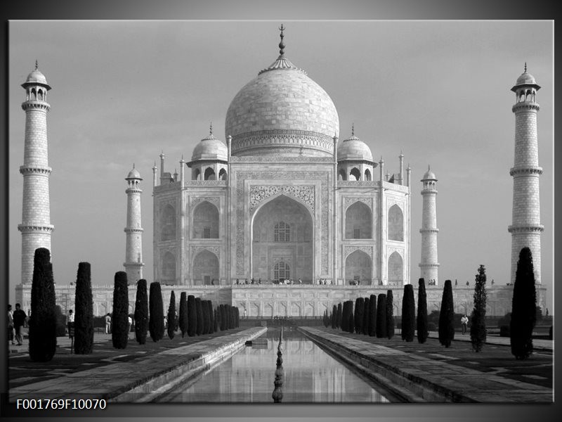 Glas schilderij Taj Mahal | Grijs, Zwart, Wit