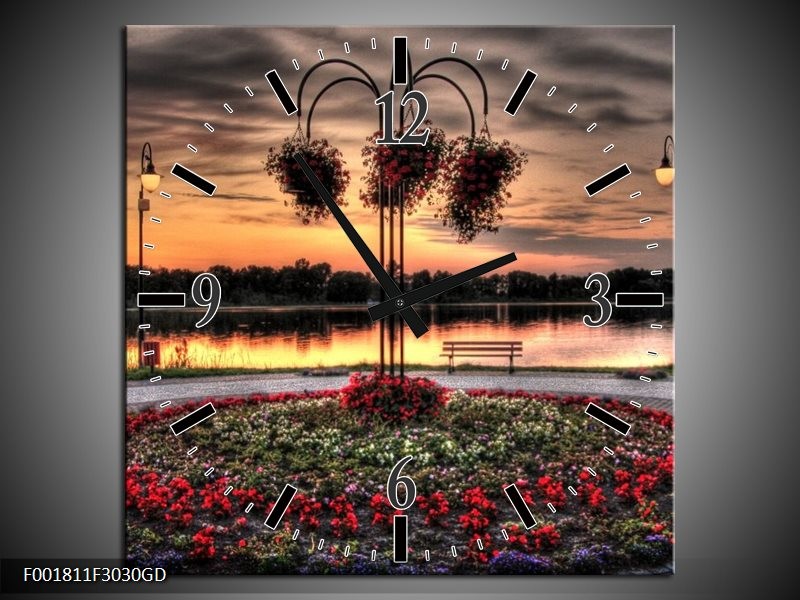 Wandklok op Glas Bloemen | Kleur: Rood, Zwart, Geel | F001811CGD