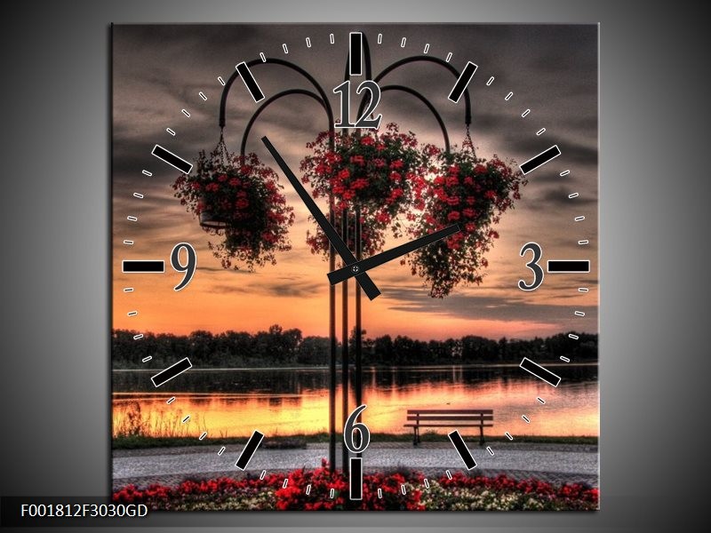 Wandklok op Glas Bloemen | Kleur: Rood, Zwart, Geel | F001812CGD
