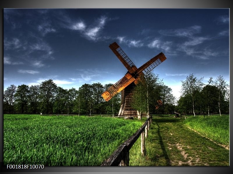 Glas schilderij Molen | Groen, Blauw, Bruin