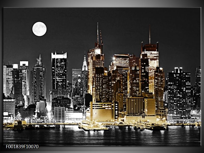 Glas schilderij New York | Zwart, Wit, Geel