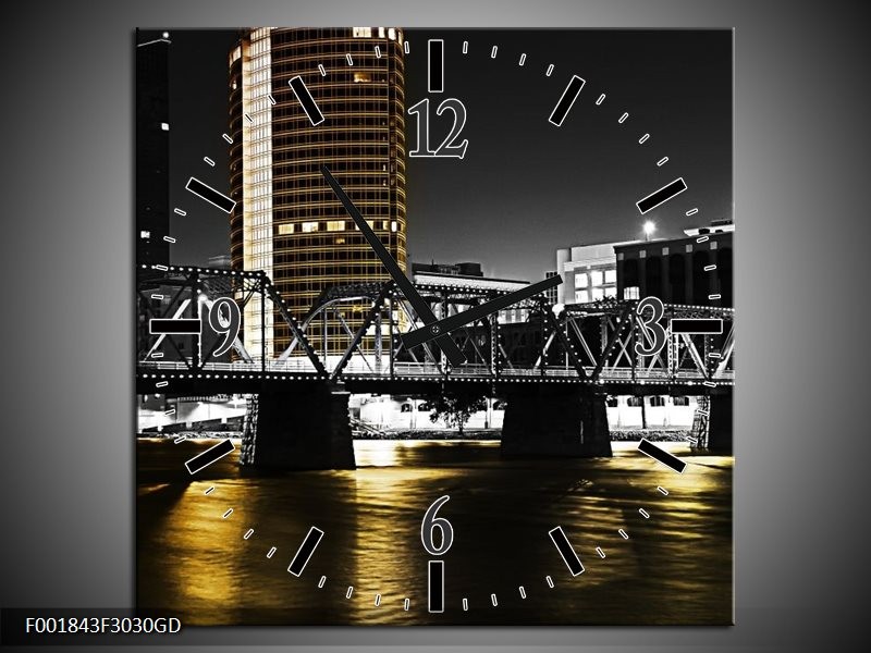 Wandklok op Glas Brug | Kleur: Zwart, Wit, Geel | F001843CGD