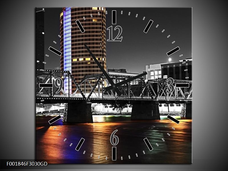 Wandklok op Glas Brug | Kleur: Zwart, Wit, Oranje | F001846CGD