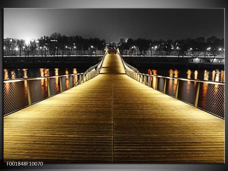 Foto canvas schilderij Brug | Geel, Zwart, Wit