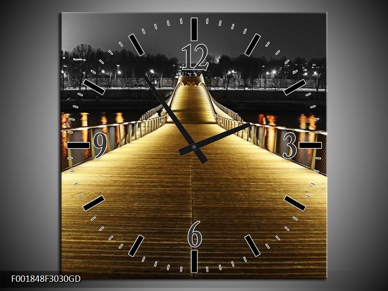Wandklok op Glas Brug | Kleur: Geel, Zwart, Wit | F001848CGD