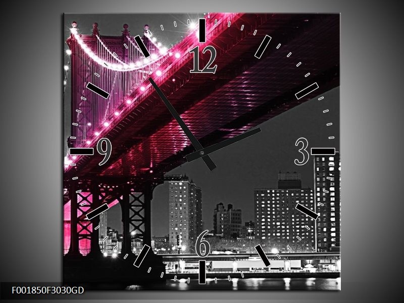 Wandklok op Glas Brug | Kleur: Zwart, Wit, Roze | F001850CGD