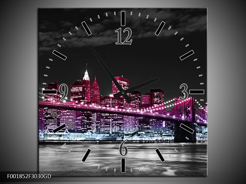 Wandklok op Glas Brug | Kleur: Zwart, Wit, Paars | F001852CGD