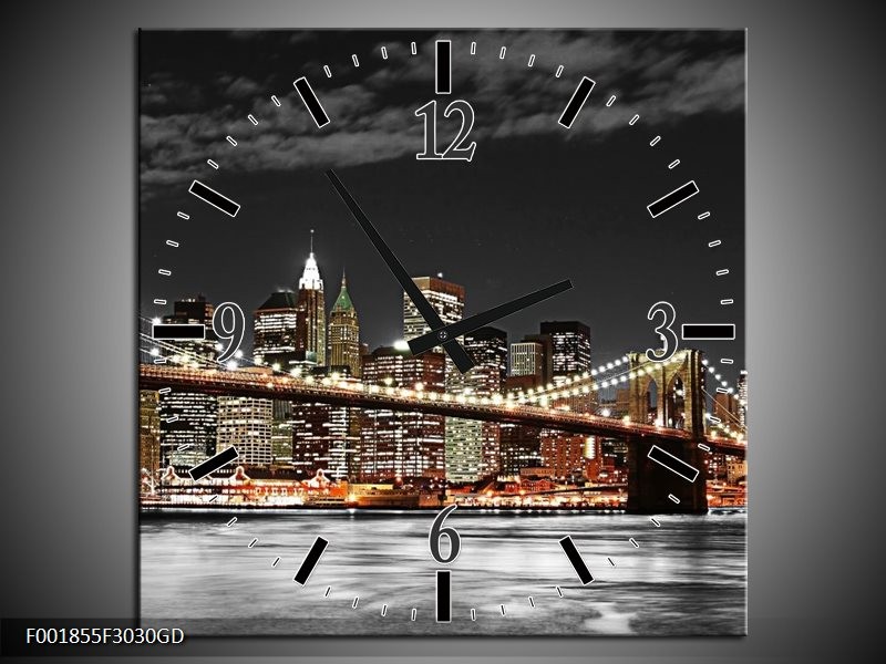 Wandklok op Glas Brug | Kleur: Zwart, Wit, Oranje | F001855CGD