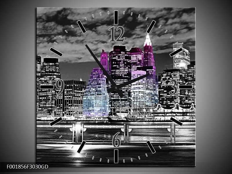 Wandklok op Glas New York | Kleur: Zwart, Wit, Paars | F001856CGD