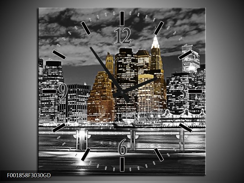 Wandklok op Glas New York | Kleur: Zwart, Wit, Geel | F001858CGD