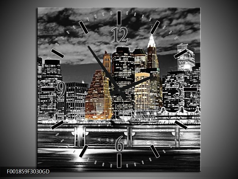 Wandklok op Glas New York | Kleur: Zwart, Wit, Geel | F001859CGD