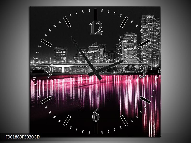 Wandklok op Glas New York | Kleur: Zwart, Wit, Roze | F001860CGD