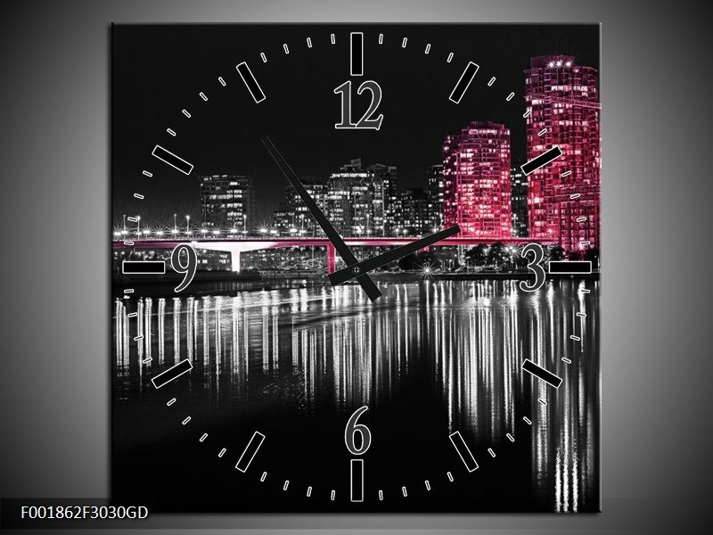 Wandklok op Glas New York | Kleur: Zwart, Wit, Paars | F001862CGD