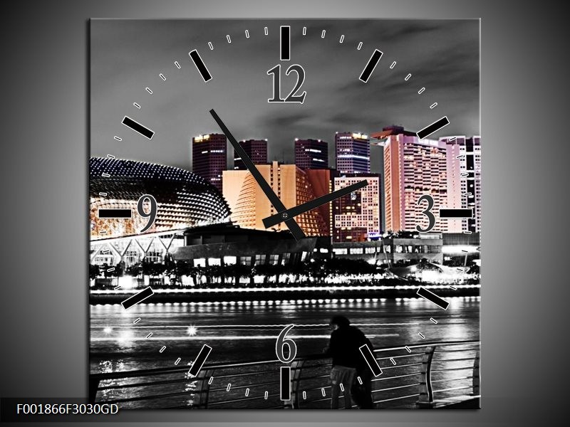 Wandklok op Glas New York | Kleur: Zwart, Wit, Oranje | F001866CGD