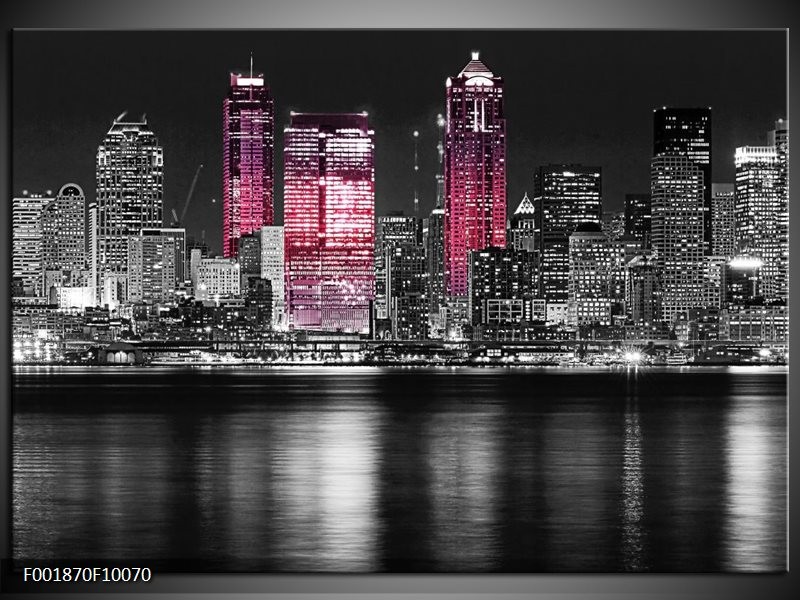 Foto canvas schilderij New York | Zwart, Wit, Roze