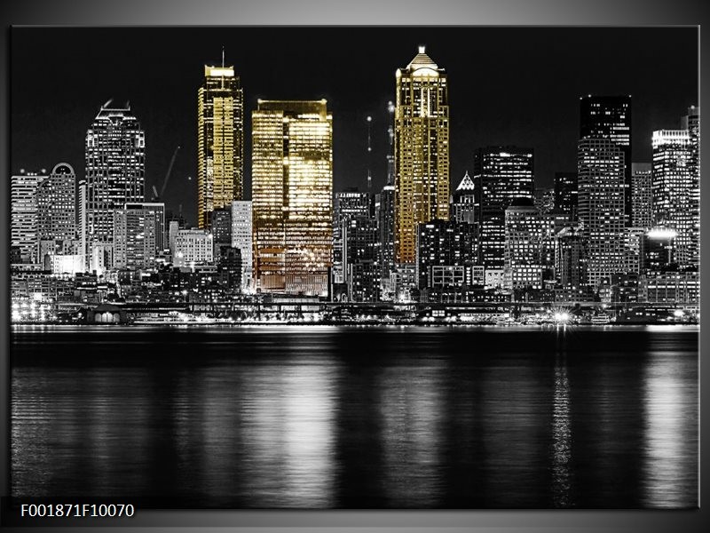 Foto canvas schilderij New York | Zwart, Wit, Geel