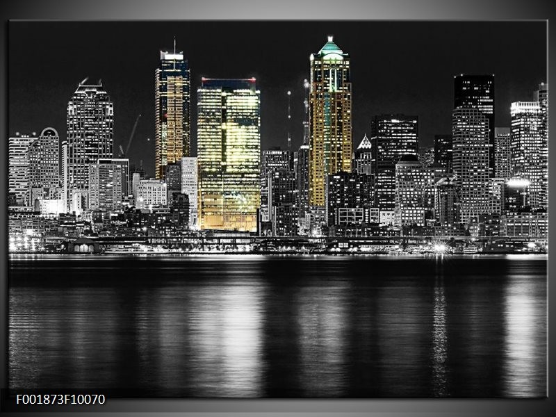 Glas schilderij New York | Zwart, Wit, Geel