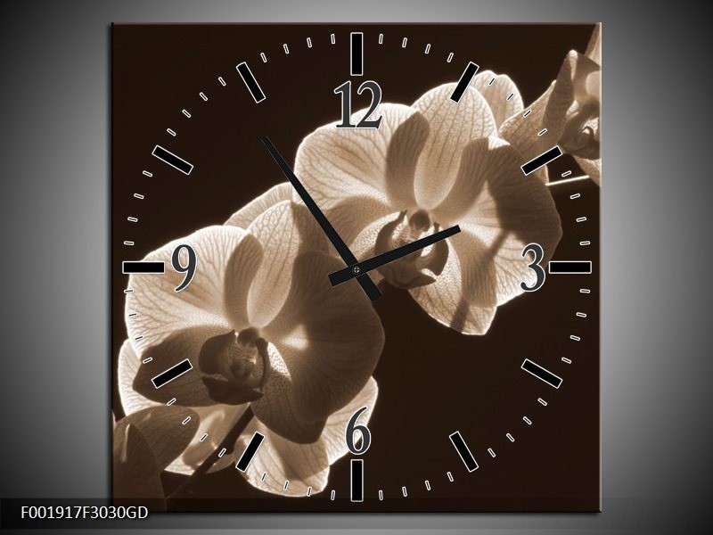 Wandklok op Glas Orchidee | Kleur: Sepia, Bruin | F001917CGD