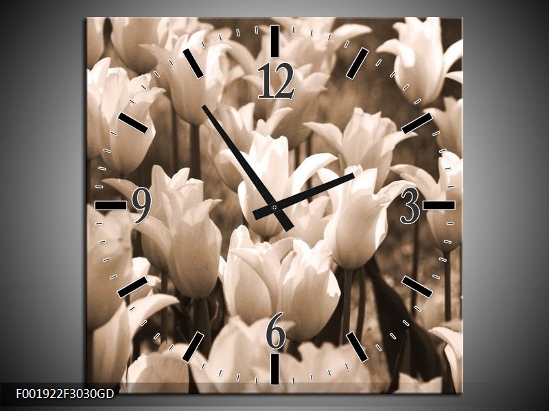 Wandklok op Glas Tulpen | Kleur: Sepia, Bruin | F001922CGD