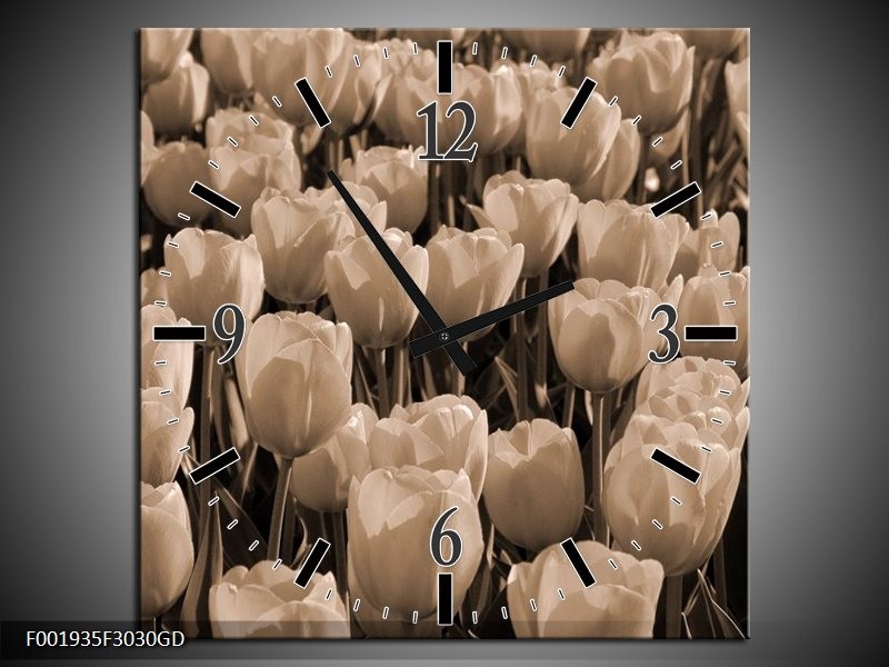 Wandklok op Glas Tulpen | Kleur: Sepia, Bruin | F001935CGD