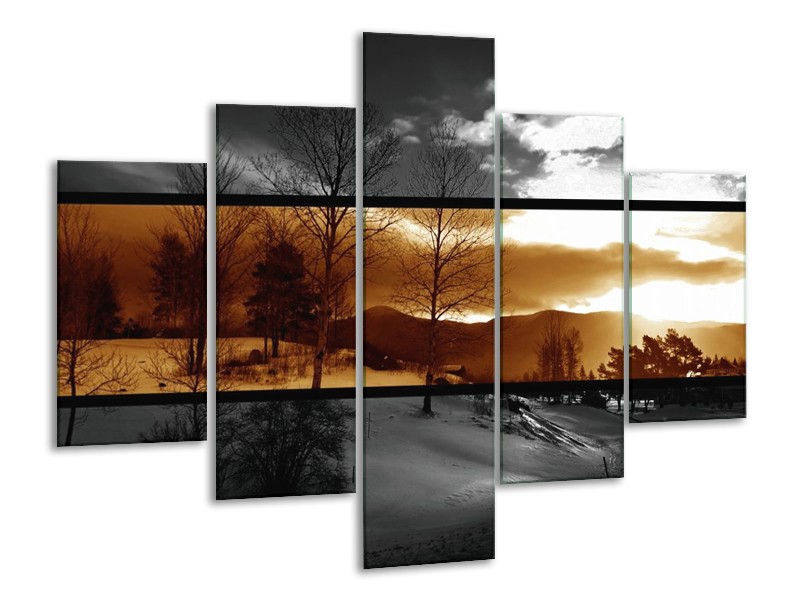Glas schilderij Natuur | Sepia, Bruin | 100x70cm 5Luik