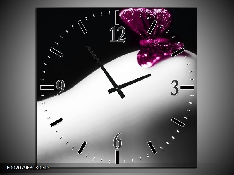 Wandklok op Glas Vlinder | Kleur: Wit, Zwart, Paars | F002029CGD