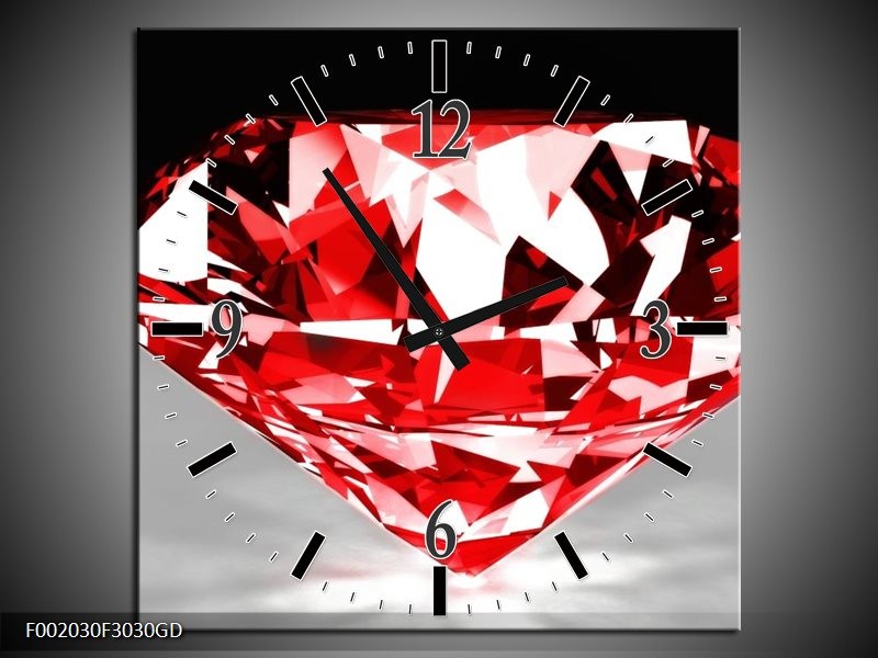 Wandklok op Glas Steen | Kleur: Rood, Grijs, Wit | F002030CGD