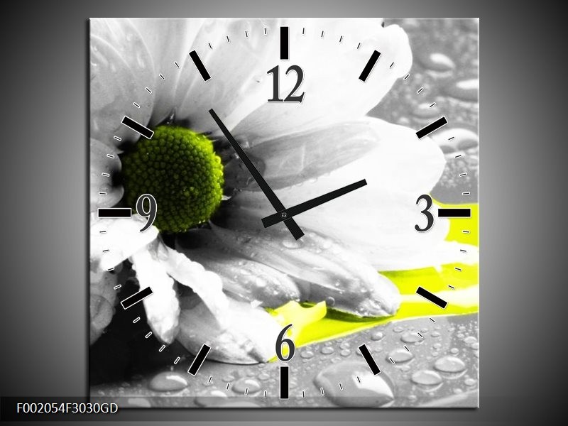 Wandklok op Glas Bloem | Kleur: Grijs, Wit, Geel | F002054CGD