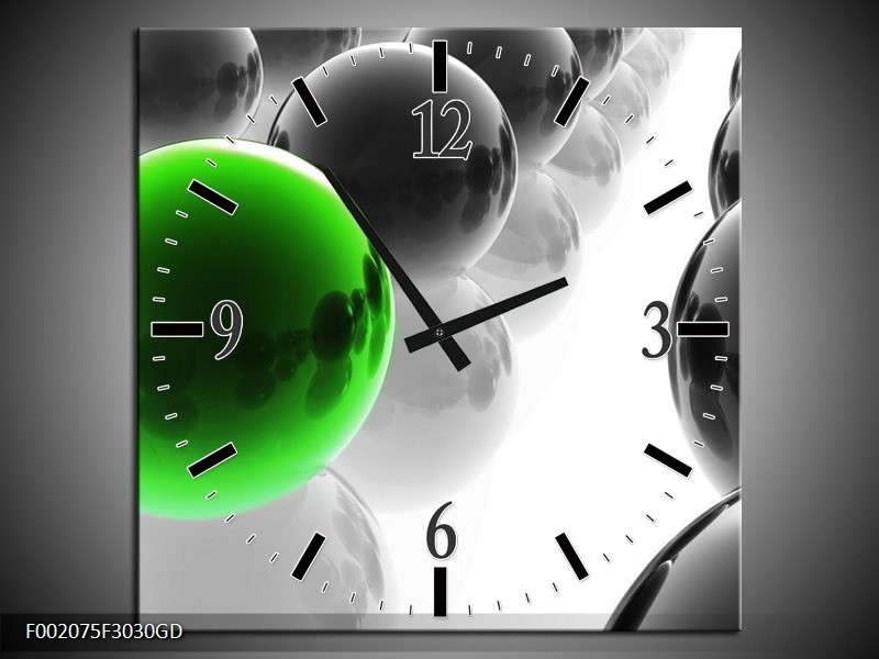 Wandklok op Glas Ballen | Kleur: Groen, Zwart, Wit | F002075CGD