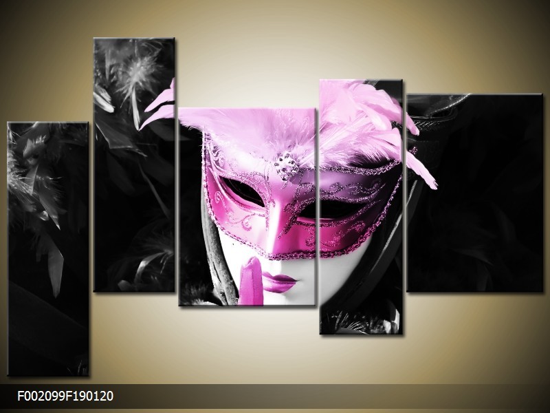 OP VOORRAAD Foto canvas schilderij Masker | Kleur: Zwart, Grijs, Paars | F002099