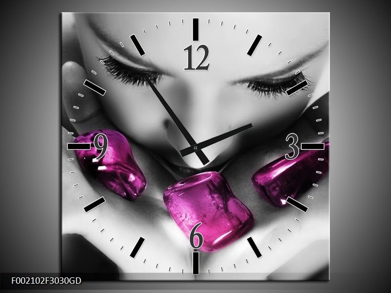 Wandklok op Glas Gezicht | Kleur: Zwart, Grijs, Paars | F002102CGD