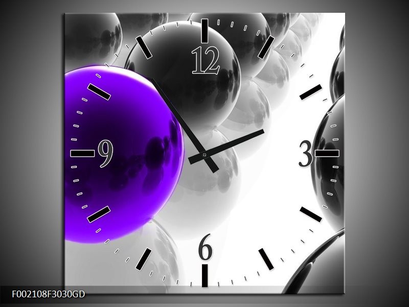 Wandklok op Glas Ballen | Kleur: Zwart, Wit, Paars | F002108CGD