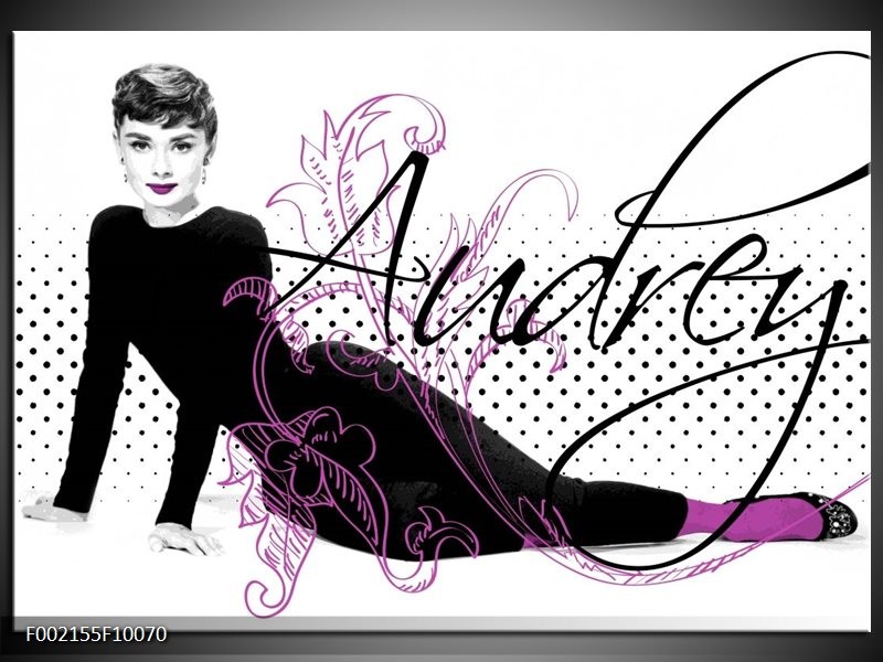 Foto canvas schilderij Audrey | Zwart, Wit, Paars