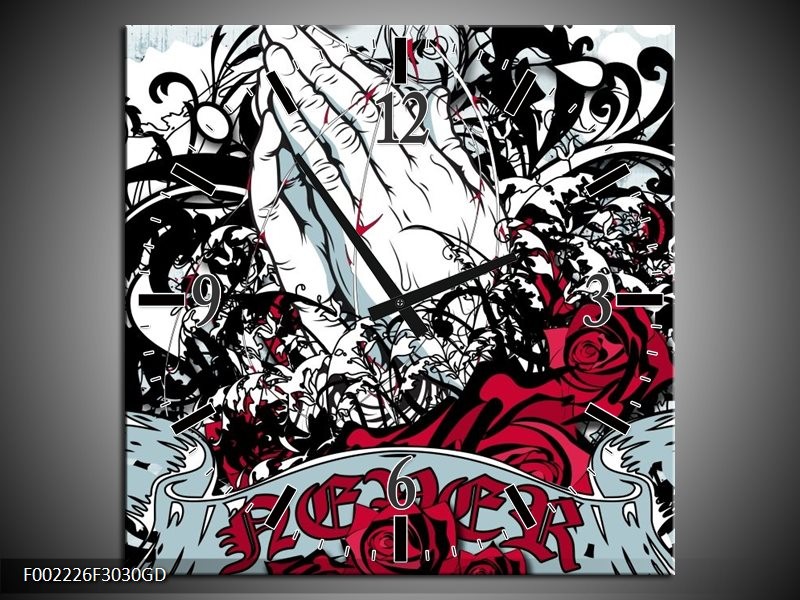 Wandklok op Glas Popart | Kleur: Zwart, Wit, Rood | F002226CGD