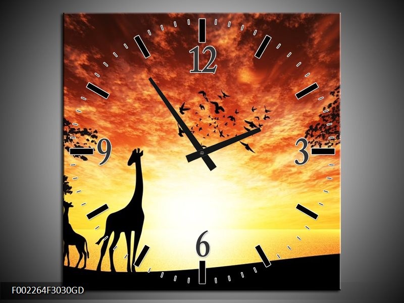 Wandklok op Glas Natuur | Kleur: Oranje, Rood, Bruin | F002264CGD