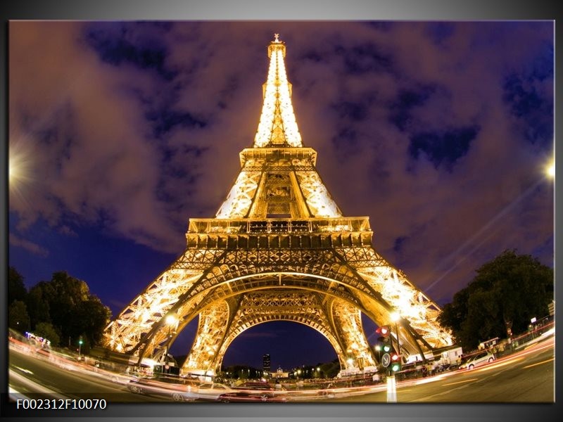 Foto canvas schilderij Eiffeltoren | Geel, Paars, Grijs