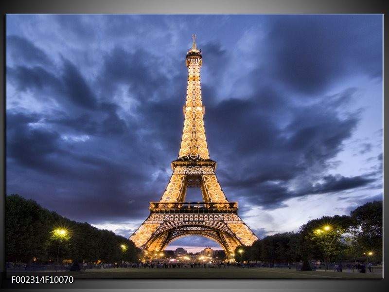 Glas schilderij Eiffeltoren | Blauw, Grijs, Geel