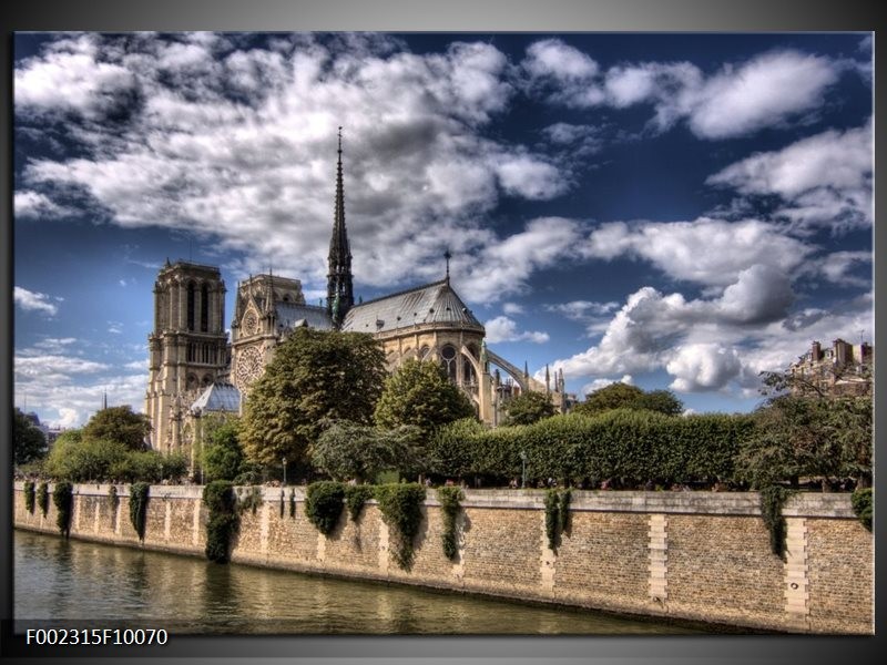 Glas schilderij Notre Dame | Grijs, Blauw, Groen