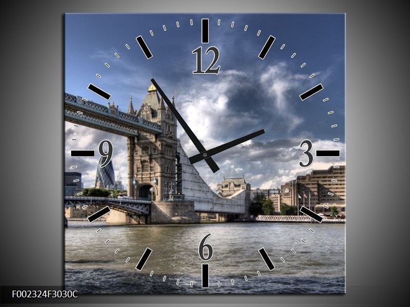 Wandklok op Canvas Engeland | Kleur: Grijs, Wit | F002324C