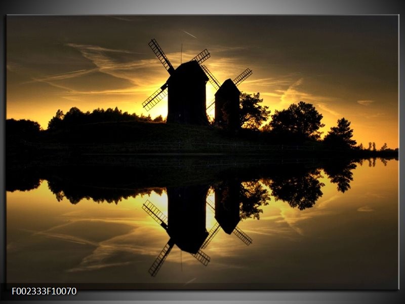 Glas schilderij Molen | Geel, Zwart, Bruin