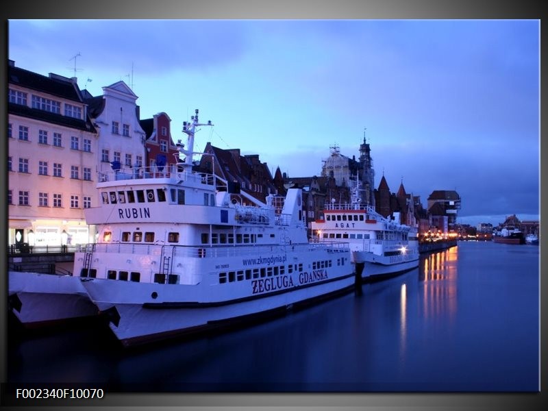 Glas schilderij Boot | Blauw, Wit, Grijs