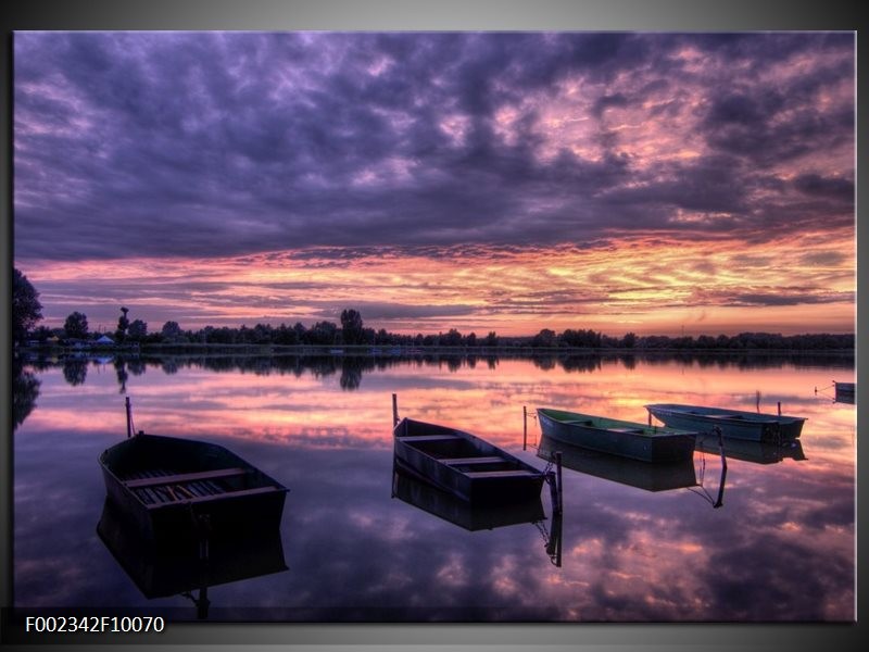 Glas schilderij Boot | Paars, Wit, Zwart