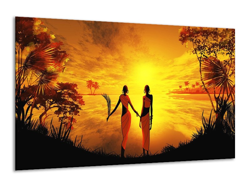 Glas schilderij Afrika | Geel, Oranje, Zwart | 120x70cm 1Luik