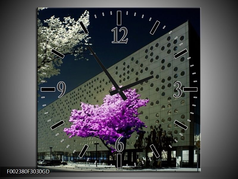 Wandklok op Glas Boom | Kleur: Paars, Grijs, Wit | F002380CGD