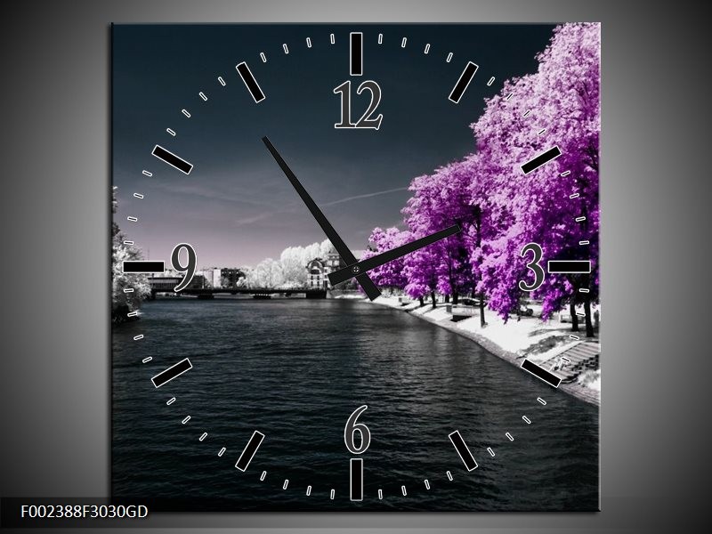 Wandklok op Glas Natuur | Kleur: Paars, Wit, Grijs | F002388CGD