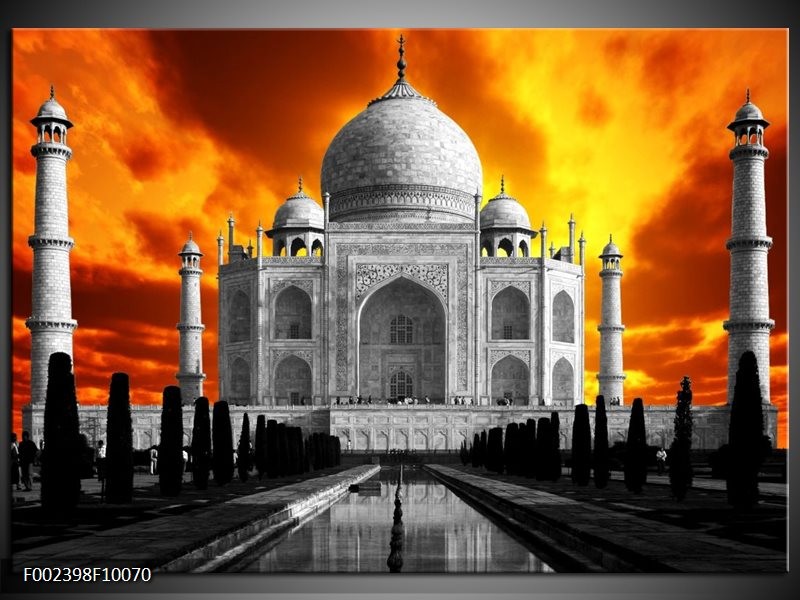 Glas schilderij Taj Mahal | Oranje, Zwart, Grijs