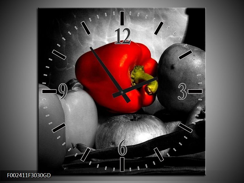 Wandklok op Glas Groente | Kleur: Rood, Grijs, Zwart | F002411CGD